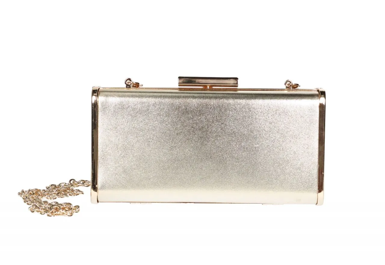 Clutch Alargado Metal Cava Cierre Alargado Oro