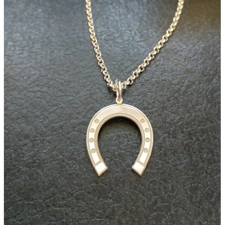 Colgante herradura de la suerte con cadena en plata de ley
