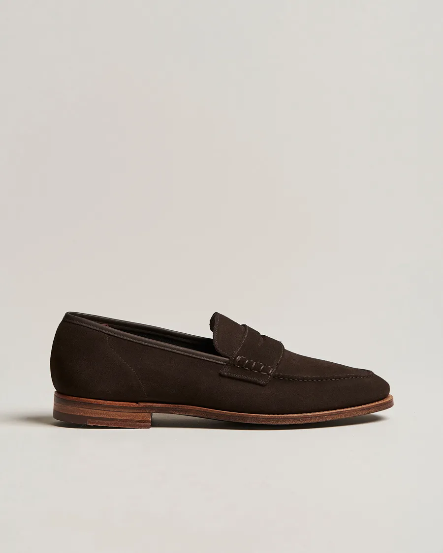 Crockett & Jones Seaton Unlined Penny Loafer Dark Oak Suede