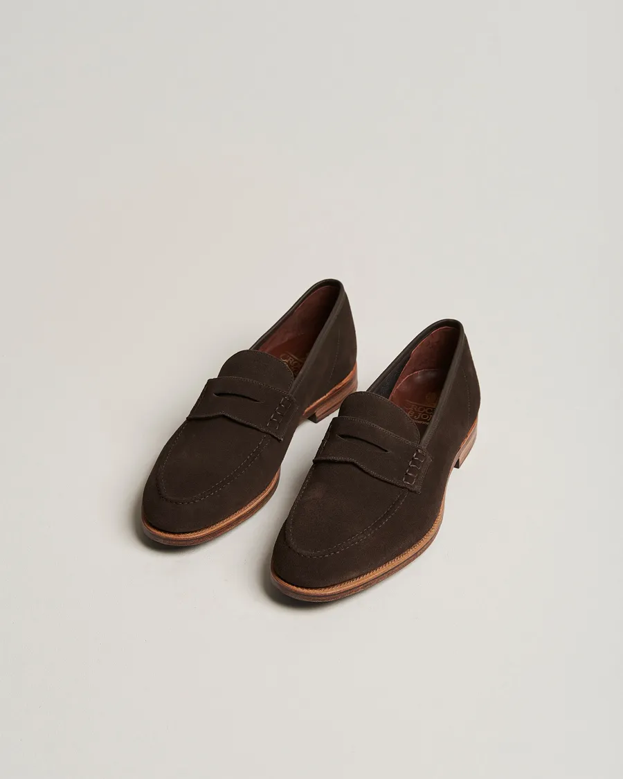Crockett & Jones Seaton Unlined Penny Loafer Dark Oak Suede