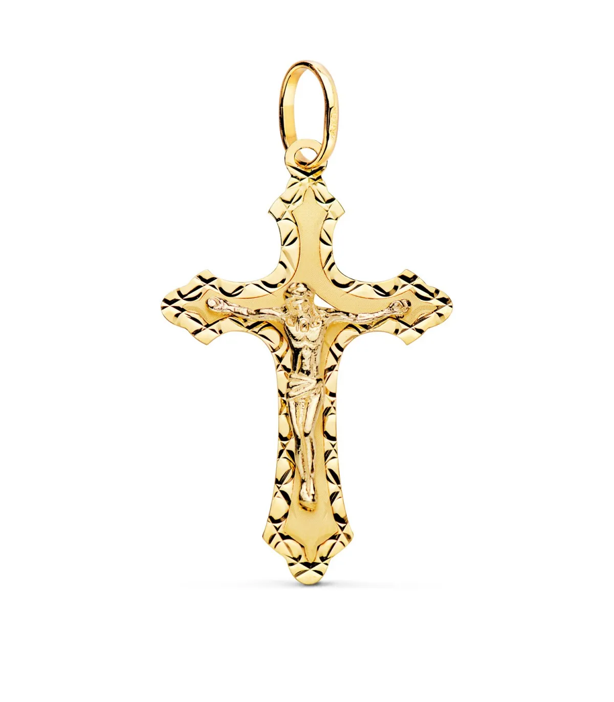 Croix Gothique Christ facetté Or 18K 35mm