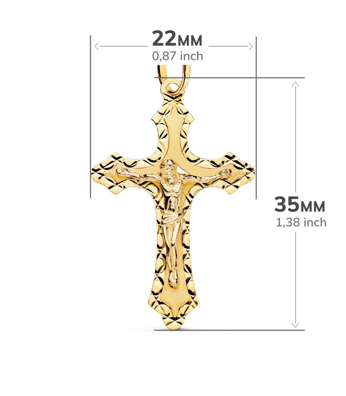 Croix Gothique Christ facetté Or 18K 35mm