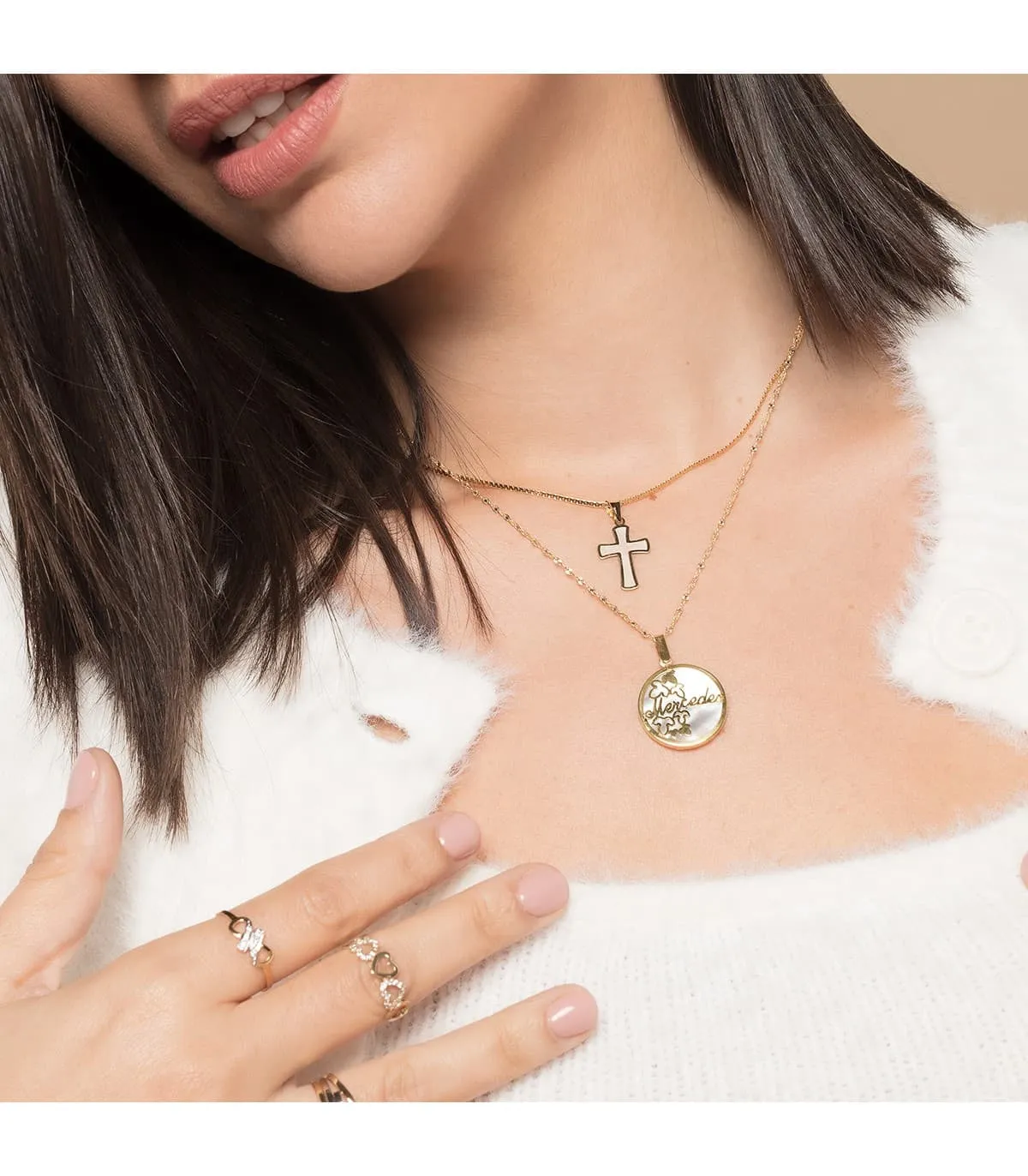 Croix nacrée or jaune 18K