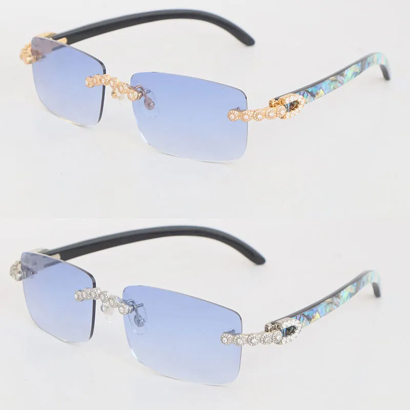 Gafas de sol sin montura hechas a mano con diamantes de lujo en quilates Diseñador de mujer Shell Inside Black Buffalo Horn Homb