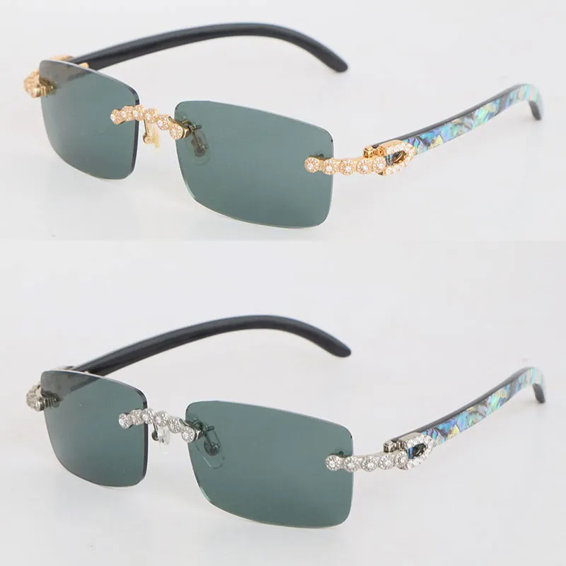 Gafas de sol sin montura hechas a mano con diamantes de lujo en quilates Diseñador de mujer Shell Inside Black Buffalo Horn Homb