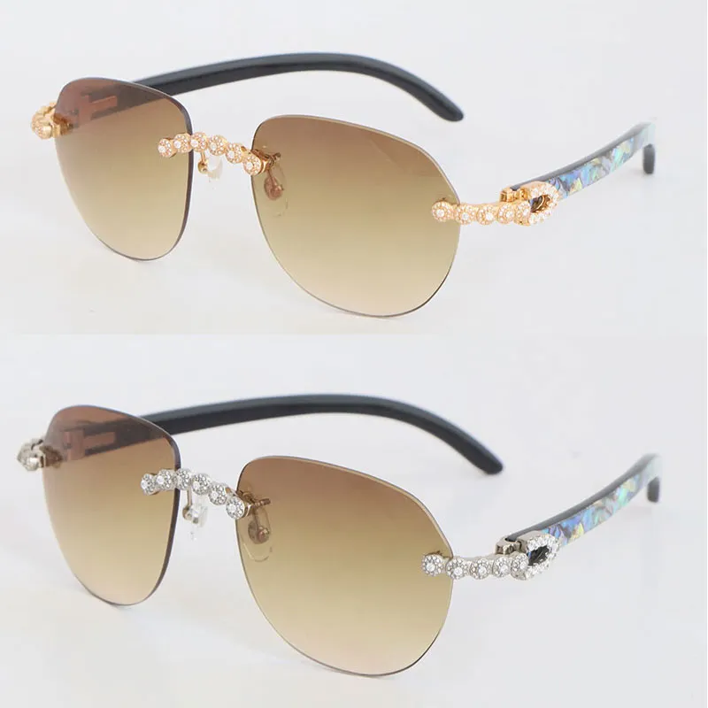 Gafas de sol sin montura hechas a mano con diamantes de lujo en quilates Diseñador de mujer Shell Inside Black Buffalo Horn Homb
