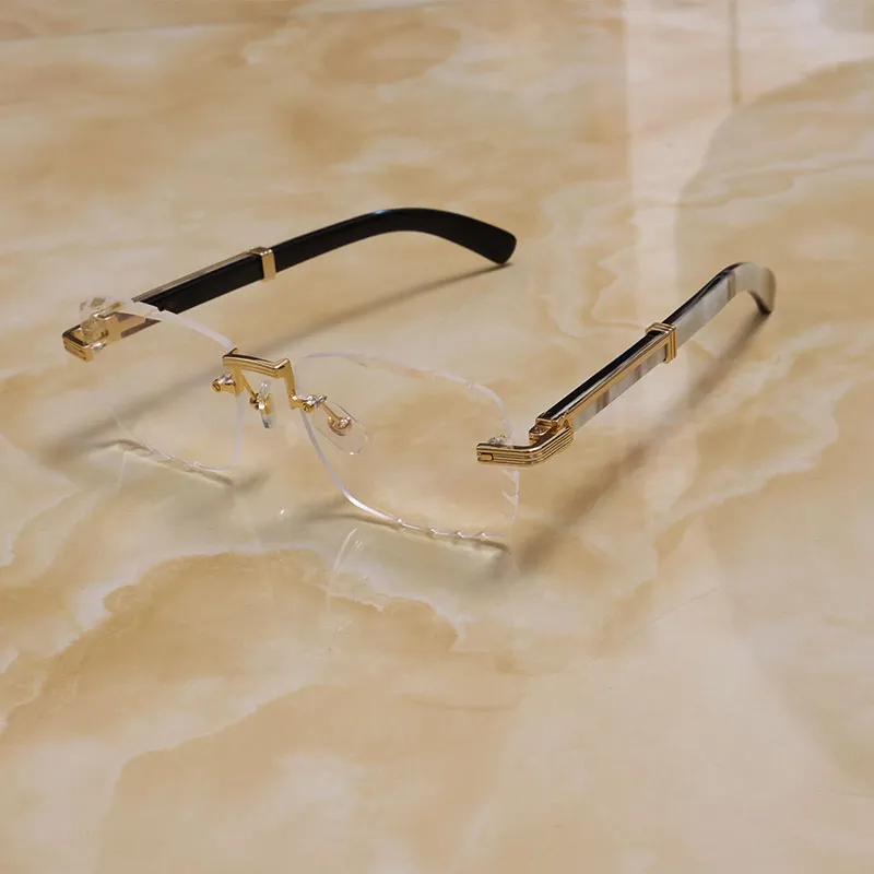 Gafas sin montura de lujo Lentes con corte de diamante Anteojos Marco de oro de 18 quilates Diseñador Original Gafas de cuerno d