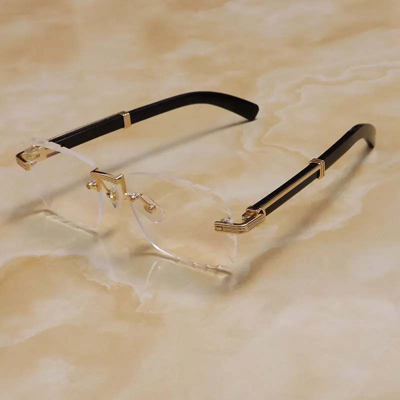 Gafas sin montura de lujo Lentes con corte de diamante Anteojos Marco de oro de 18 quilates Diseñador Original Gafas de cuerno d