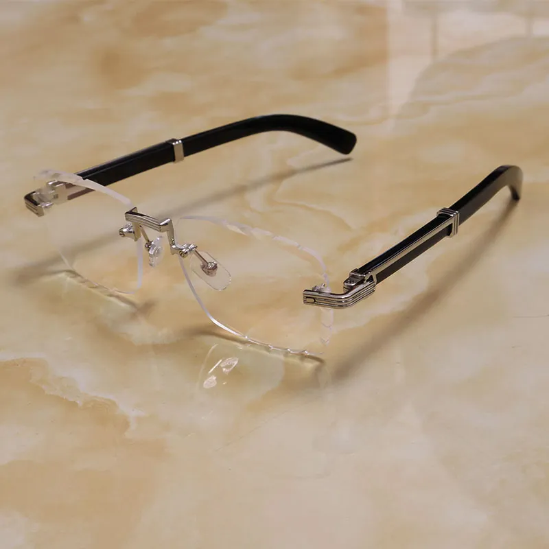 Gafas sin montura de lujo Lentes con corte de diamante Anteojos Marco de oro de 18 quilates Diseñador Original Gafas de cuerno d