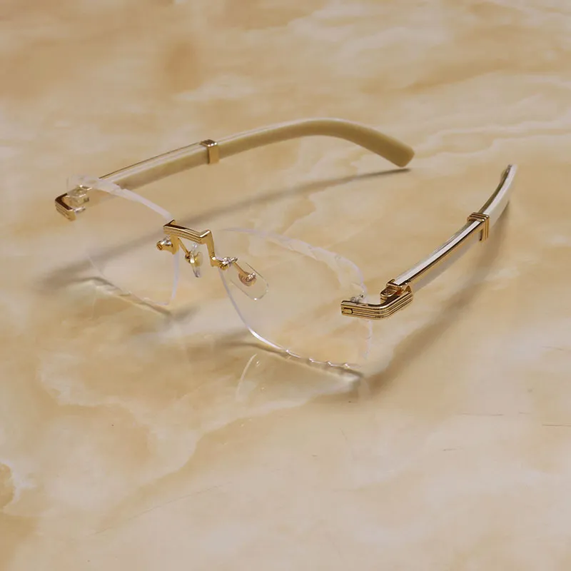 Gafas sin montura de lujo Lentes con corte de diamante Anteojos Marco de oro de 18 quilates Diseñador Original Gafas de cuerno d