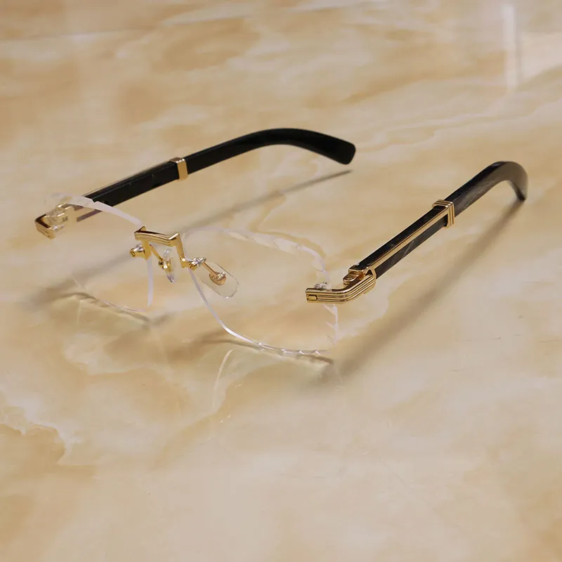 Gafas sin montura de lujo Lentes con corte de diamante Anteojos Marco de oro de 18 quilates Diseñador Original Gafas de cuerno d