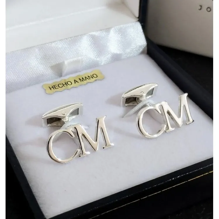 Gemelos 2 Iniciales en plata de ley