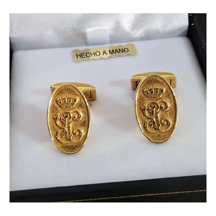 Gemelos ovalados alto relieve plata de ley