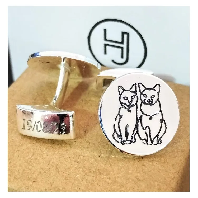 Gemelos personalizados con mascotas plata de ley