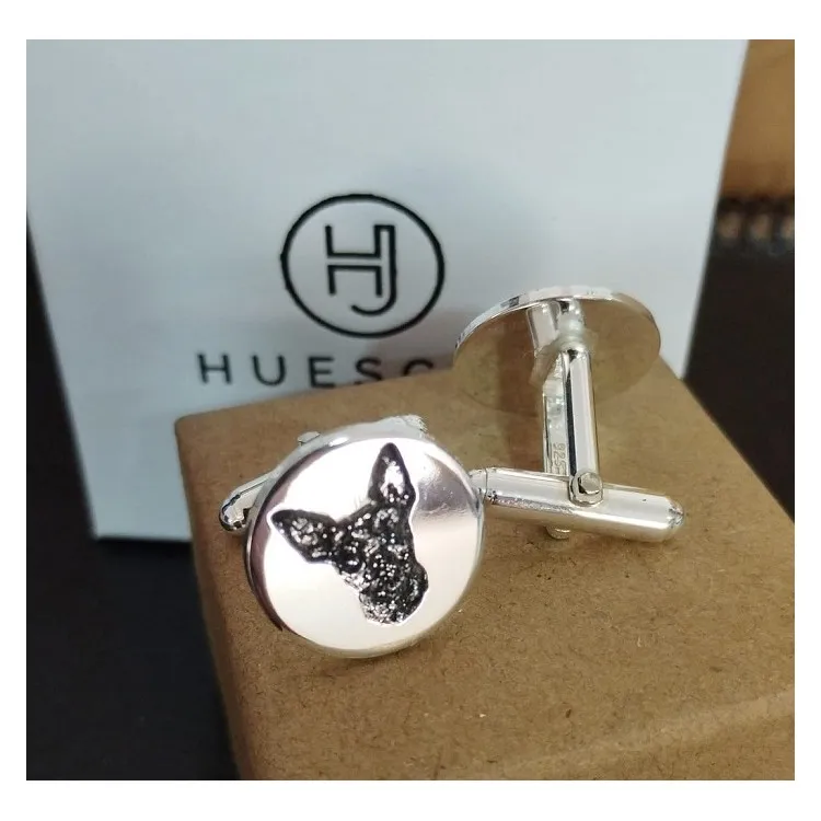 Gemelos personalizados con mascotas plata de ley