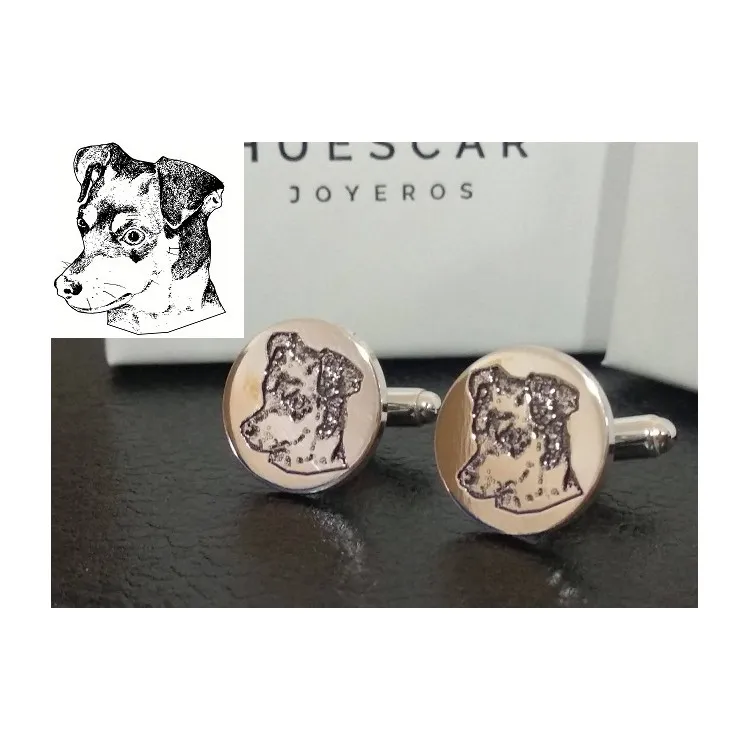 Gemelos personalizados con mascotas plata de ley
