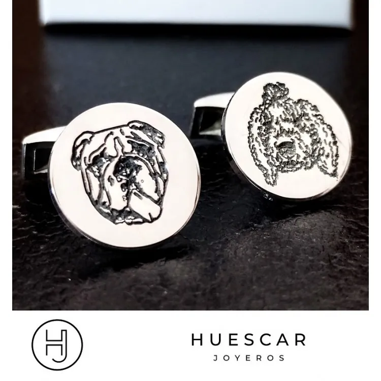Gemelos personalizados con mascotas plata de ley