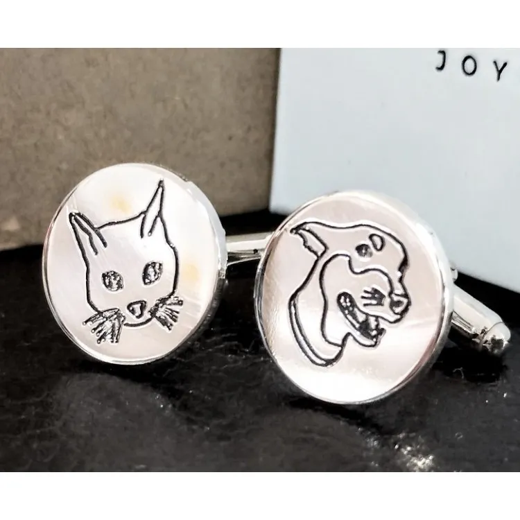 Gemelos personalizados con mascotas plata de ley
