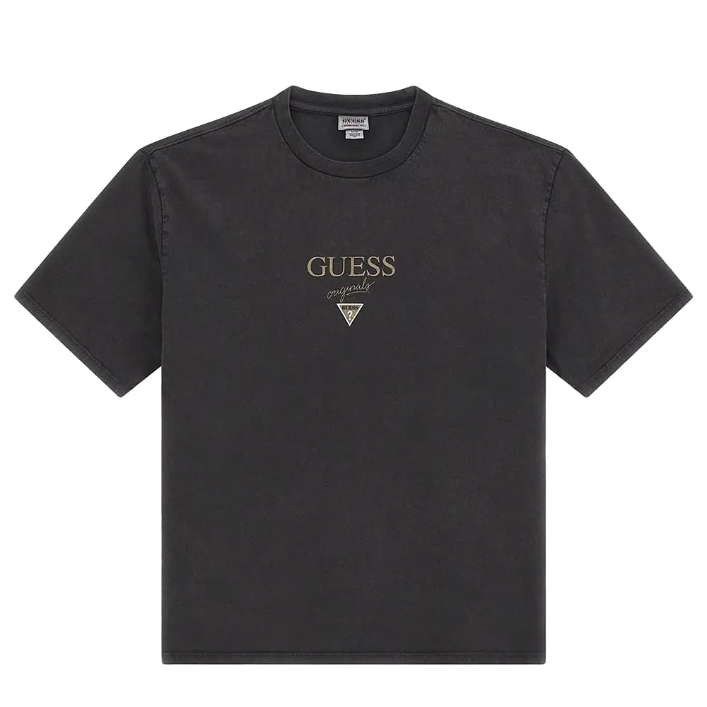 GUESS ORIGINALS GO PRINTED BAKER LOGO TEE   JET BLACK MULTI