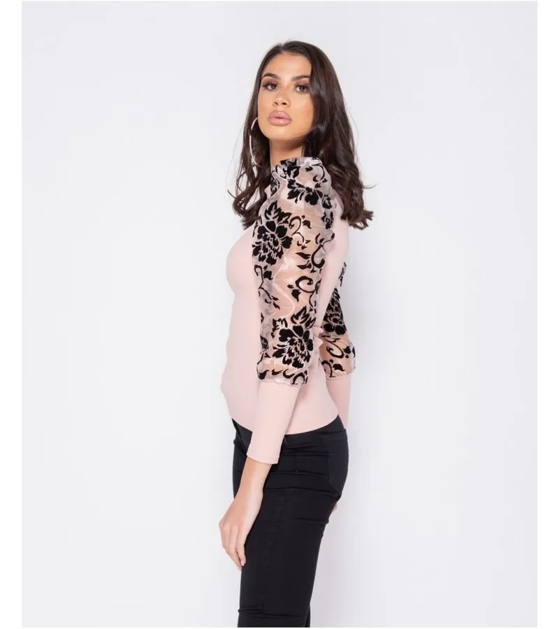 IMPRESIóN FLOCK ORGANZA ESCARPADO DE CUELLO ALTO SIN MANGAS  MUJERES  ROSA