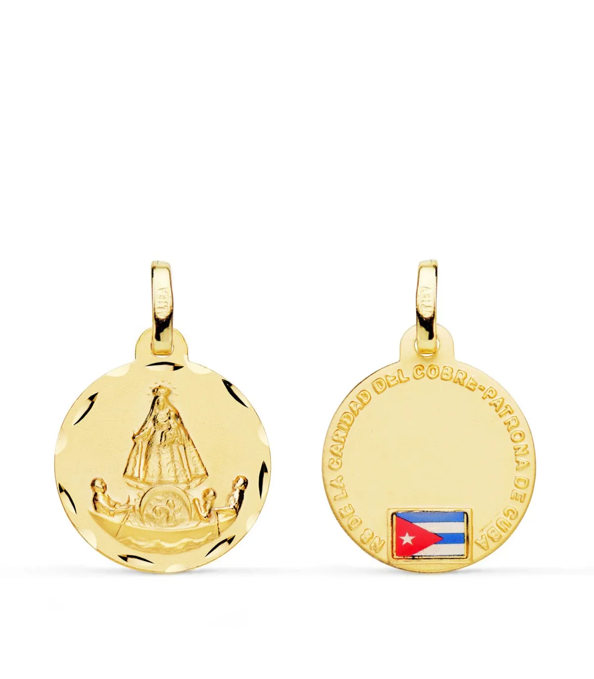 Médaille Notre Dame Charité du Cuivre Or 18K 16 mm Drapeau Cuba