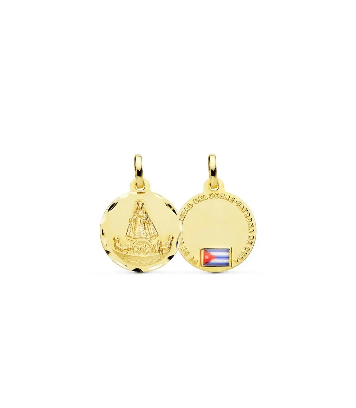 Médaille Notre Dame Charité du Cuivre Or 18K 16 mm Drapeau Cuba
