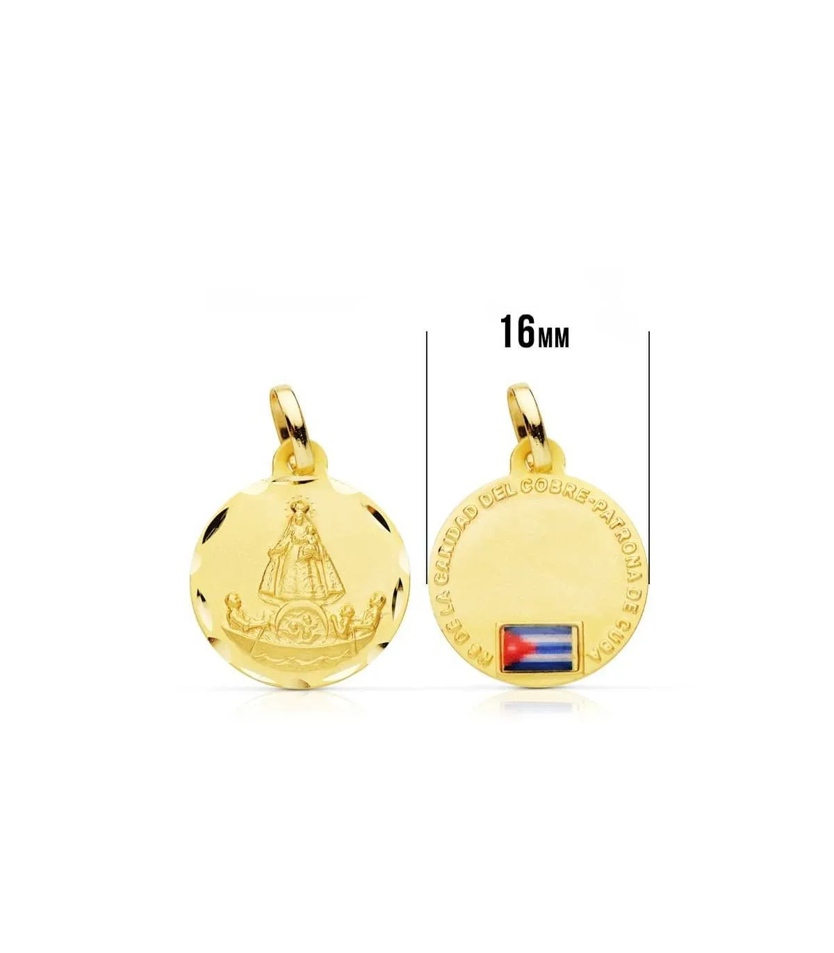 Médaille Notre Dame Charité du Cuivre Or 18K 16 mm Drapeau Cuba