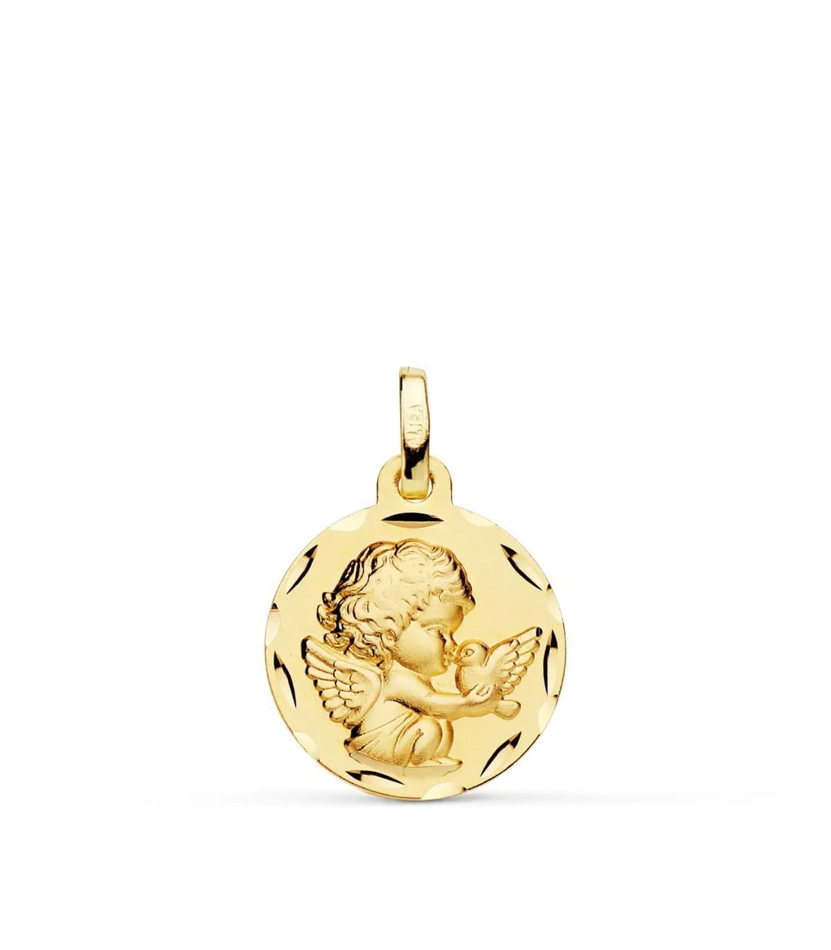 Médaille Petit Ange et Colombe Or Jaune 18K 16MM