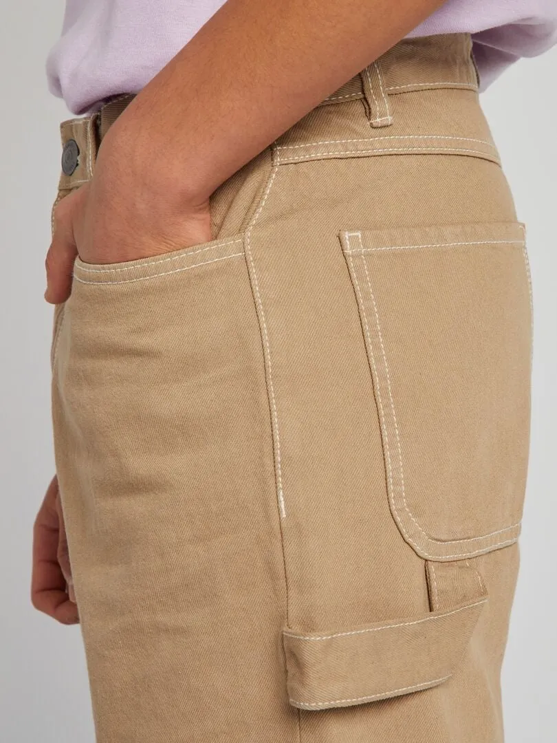 PANTALóN CARGO CON PESPUNTES A CONTRASTE  BEIGE