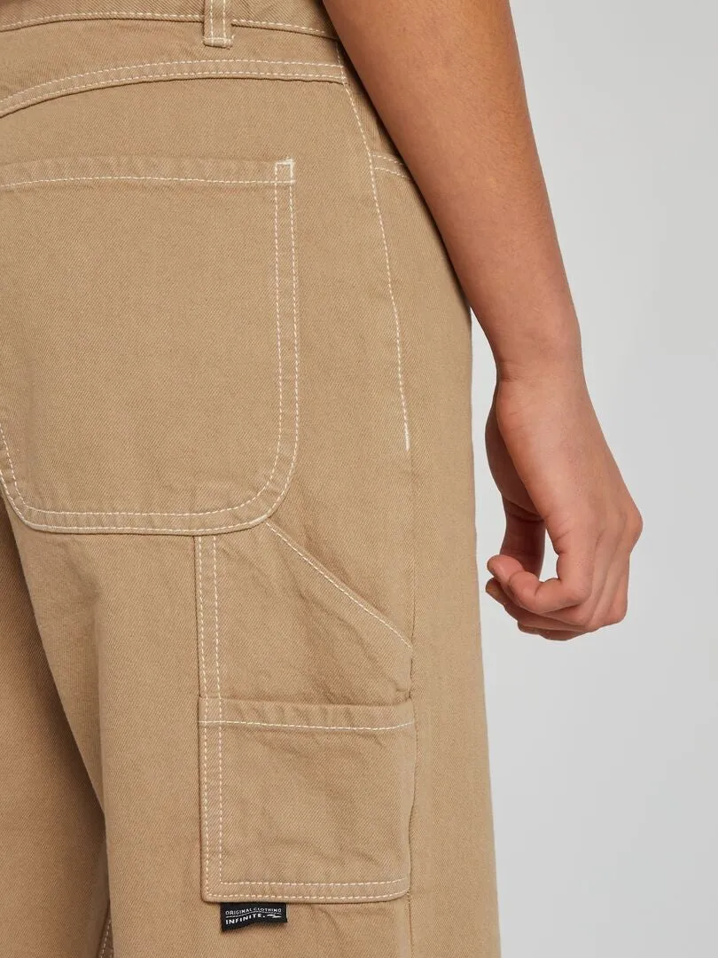 PANTALóN CARGO CON PESPUNTES A CONTRASTE  BEIGE