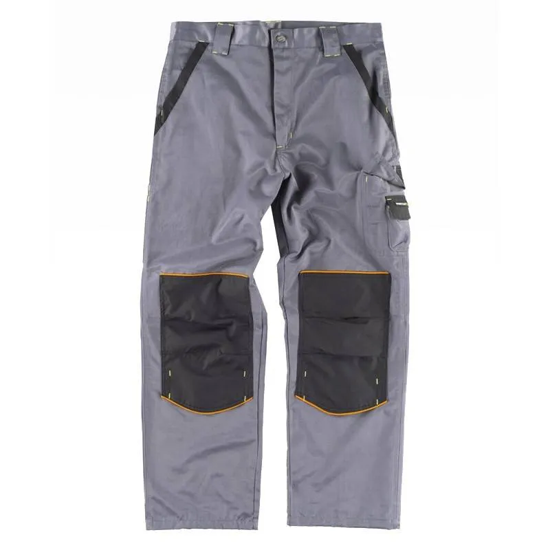 Pantalón con cintura elástica, multi bolsillos, bicolor, vivos en rojo/naranj