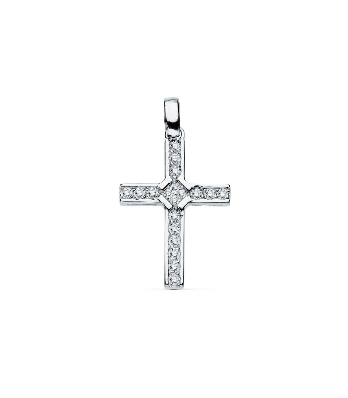 Pendentif pour femme or blanc 18k Croix Gemmes I