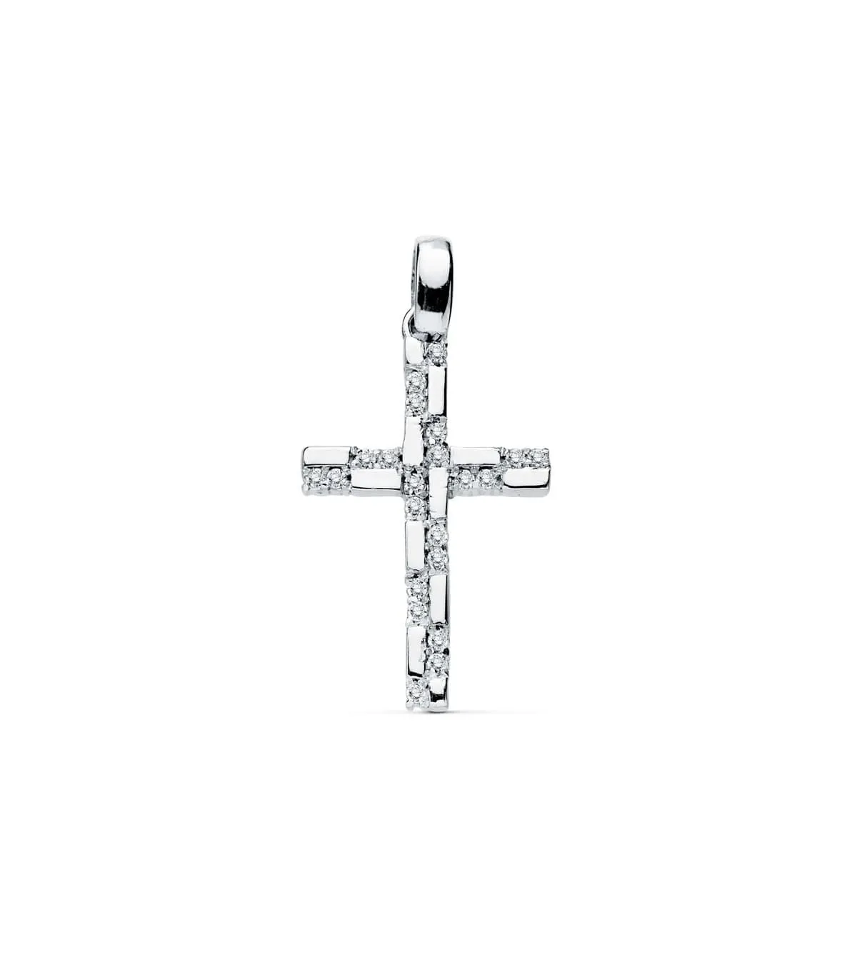 Pendentif pour femme or blanc 18k Croix Gemmes III