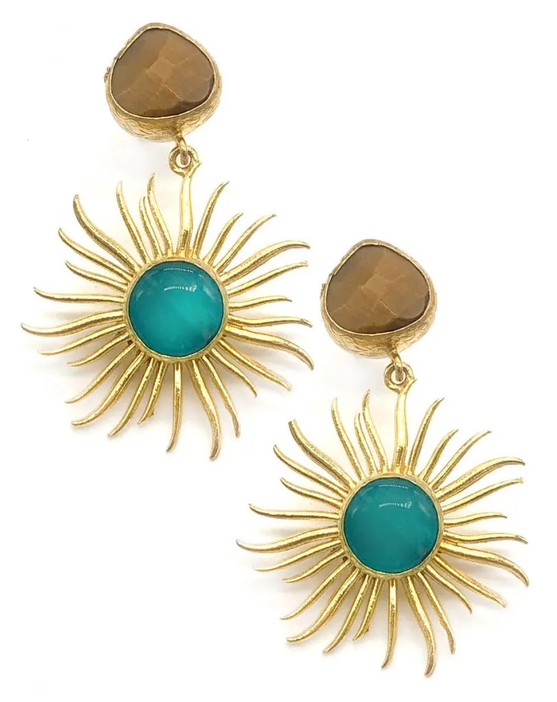 PENDIENTES BAÑADOS EN ORO SOL AZUL BICOLOR