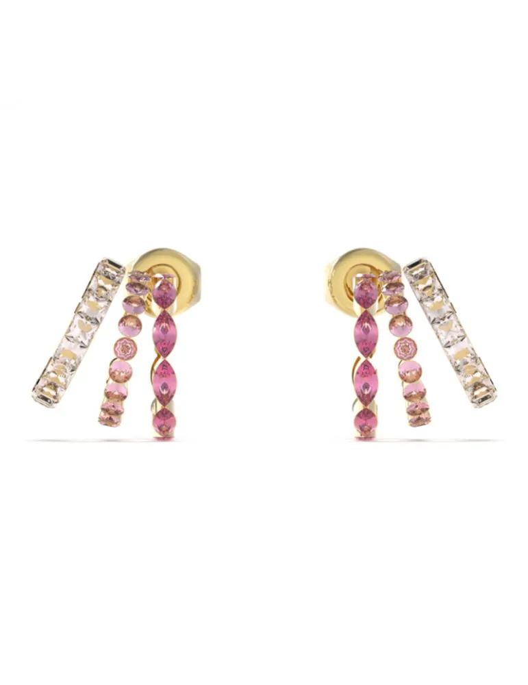 Pendientes Guess Crazy Triple Aro Acero Dorado Cristales Rosas