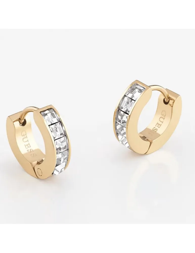 Pendientes Guess Huggie me Acero Dorado Blancos
