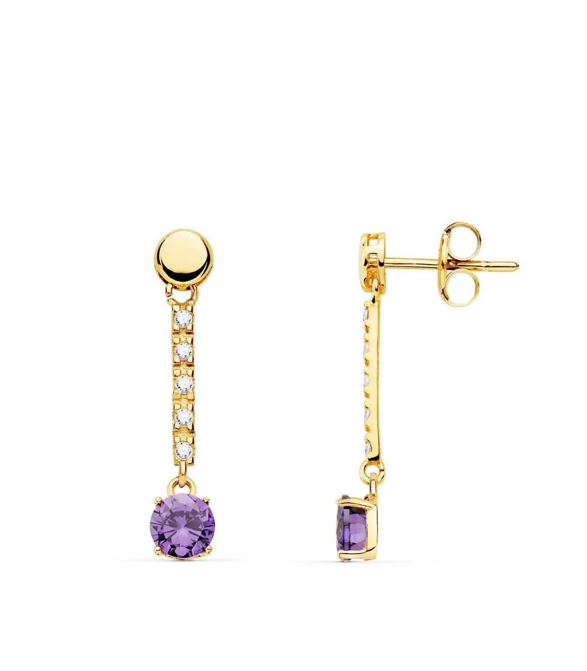 Pendientes Largos Oro 18K Amatista