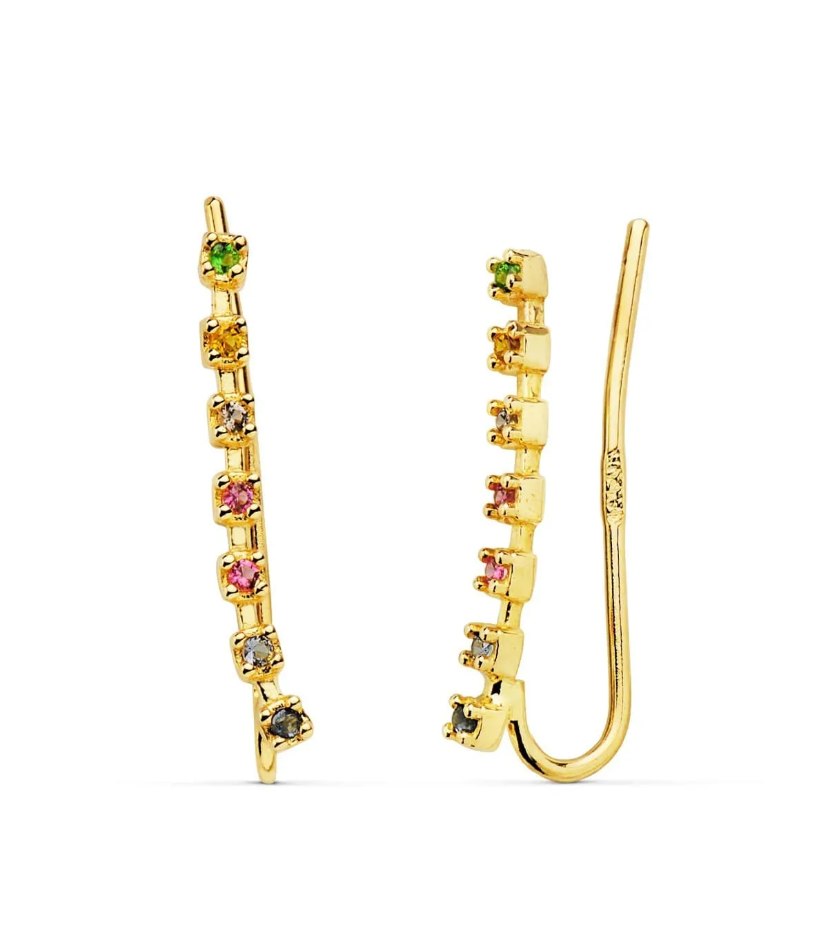 Pendientes Trepadores Oro 18K Arcoiris