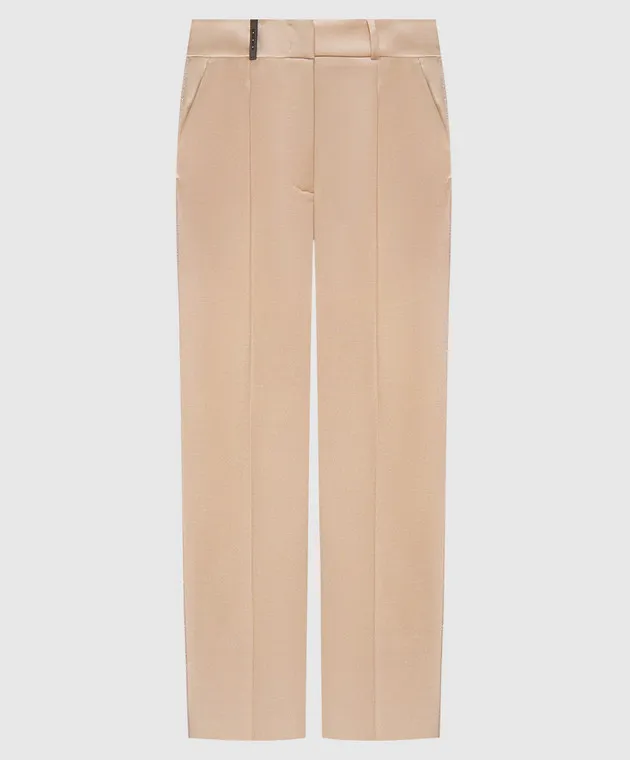 Peserico Beige pants with wool with monil chain