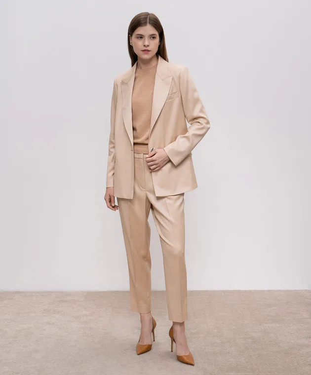 Peserico Beige pants with wool with monil chain