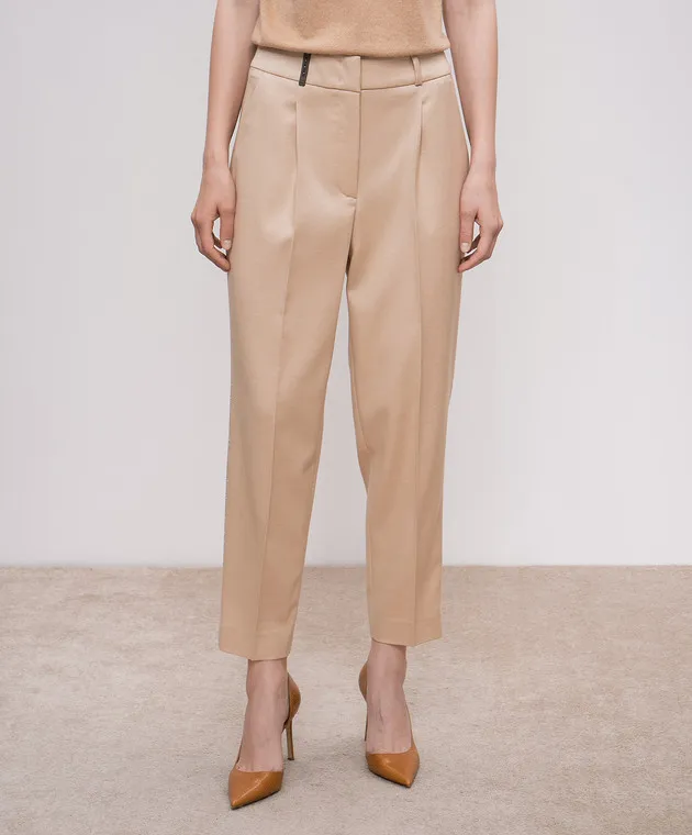 Peserico Beige pants with wool with monil chain
