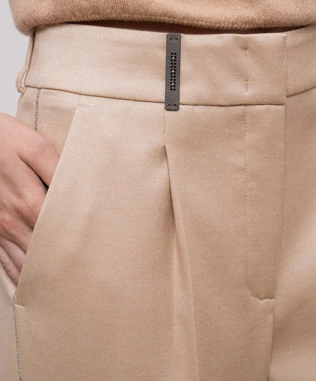 Peserico Beige pants with wool with monil chain