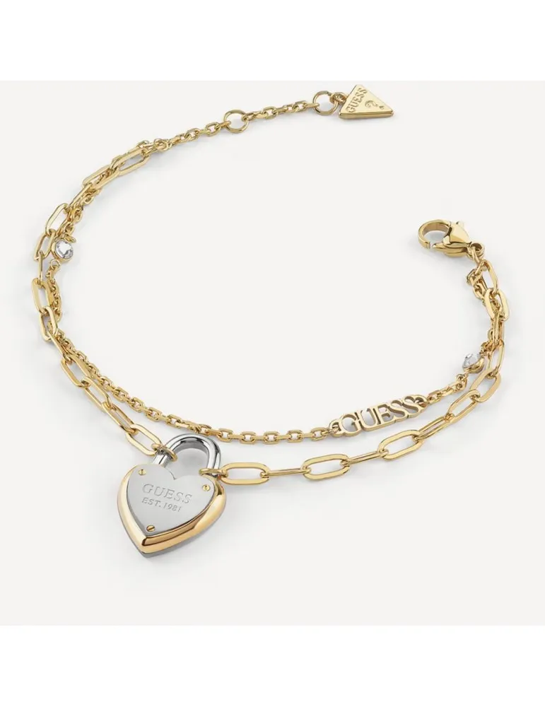 Pulsera Guess Mujer Corazón Candado Acero Dorado JUBB04206