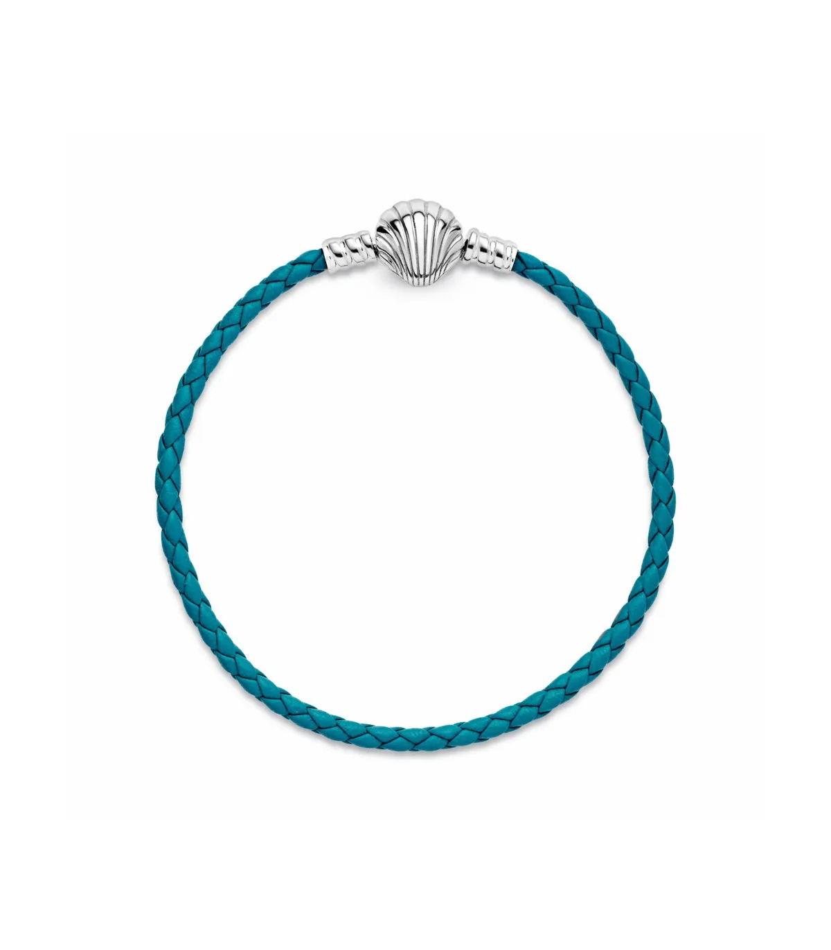 PULSERA PANDORA MOMENTS CUERO TURQUESA CIERRE CONCHA  598951C01
