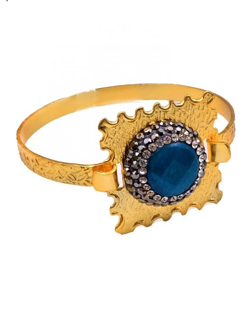 PULSERAS MUJER DORADAS BAÑO DE ORO Y PIEDRA VERDE MAR
