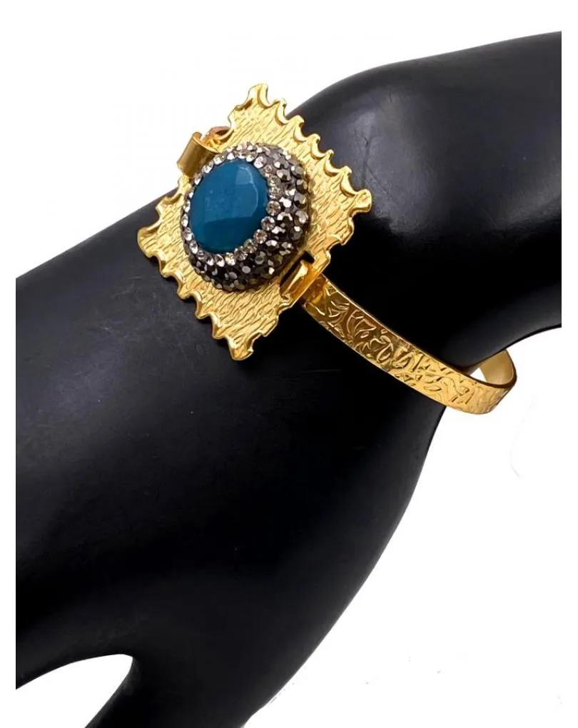 PULSERAS MUJER DORADAS BAÑO DE ORO Y PIEDRA VERDE MAR