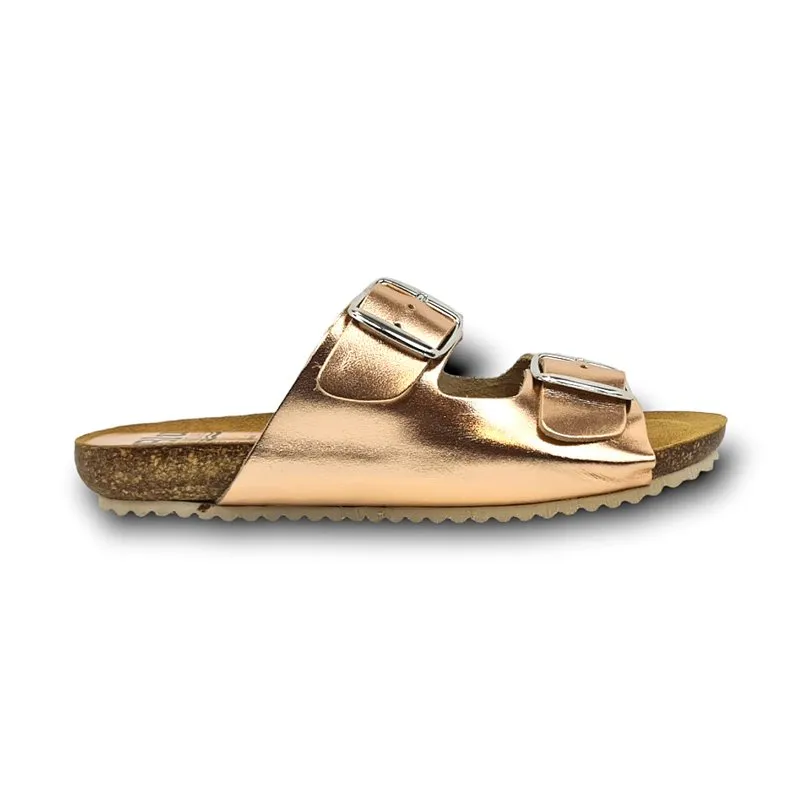 Sandalias Bio Mujer Piel Metalizada Suela De Corcho Plantilla Acolchada 896 Oro Rosado, de Blusandal
