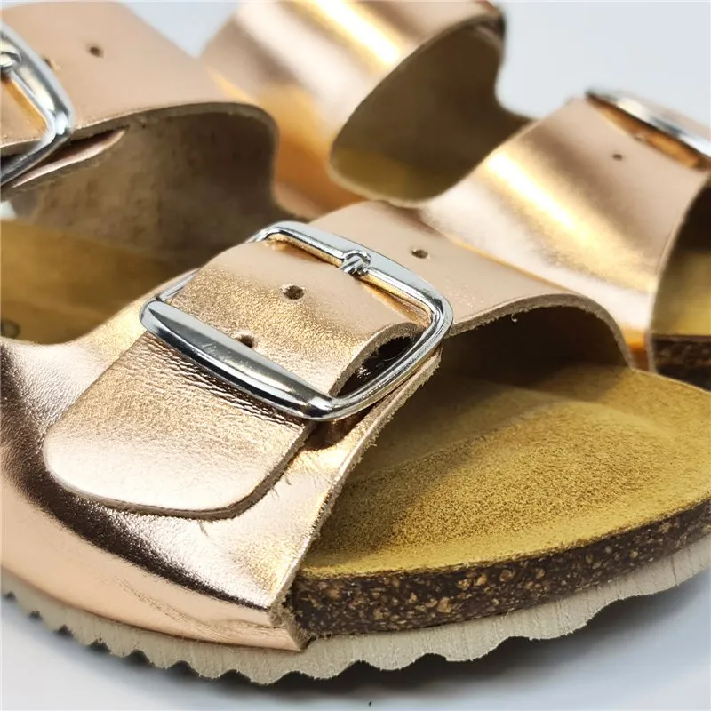 Sandalias Bio Mujer Piel Metalizada Suela De Corcho Plantilla Acolchada 896 Oro Rosado, de Blusandal