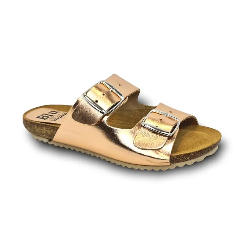 Sandalias Bio Mujer Piel Metalizada Suela De Corcho Plantilla Acolchada 896 Oro Rosado, de Blusandal