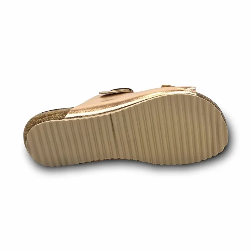 Sandalias Bio Mujer Piel Metalizada Suela De Corcho Plantilla Acolchada 896 Oro Rosado, de Blusandal